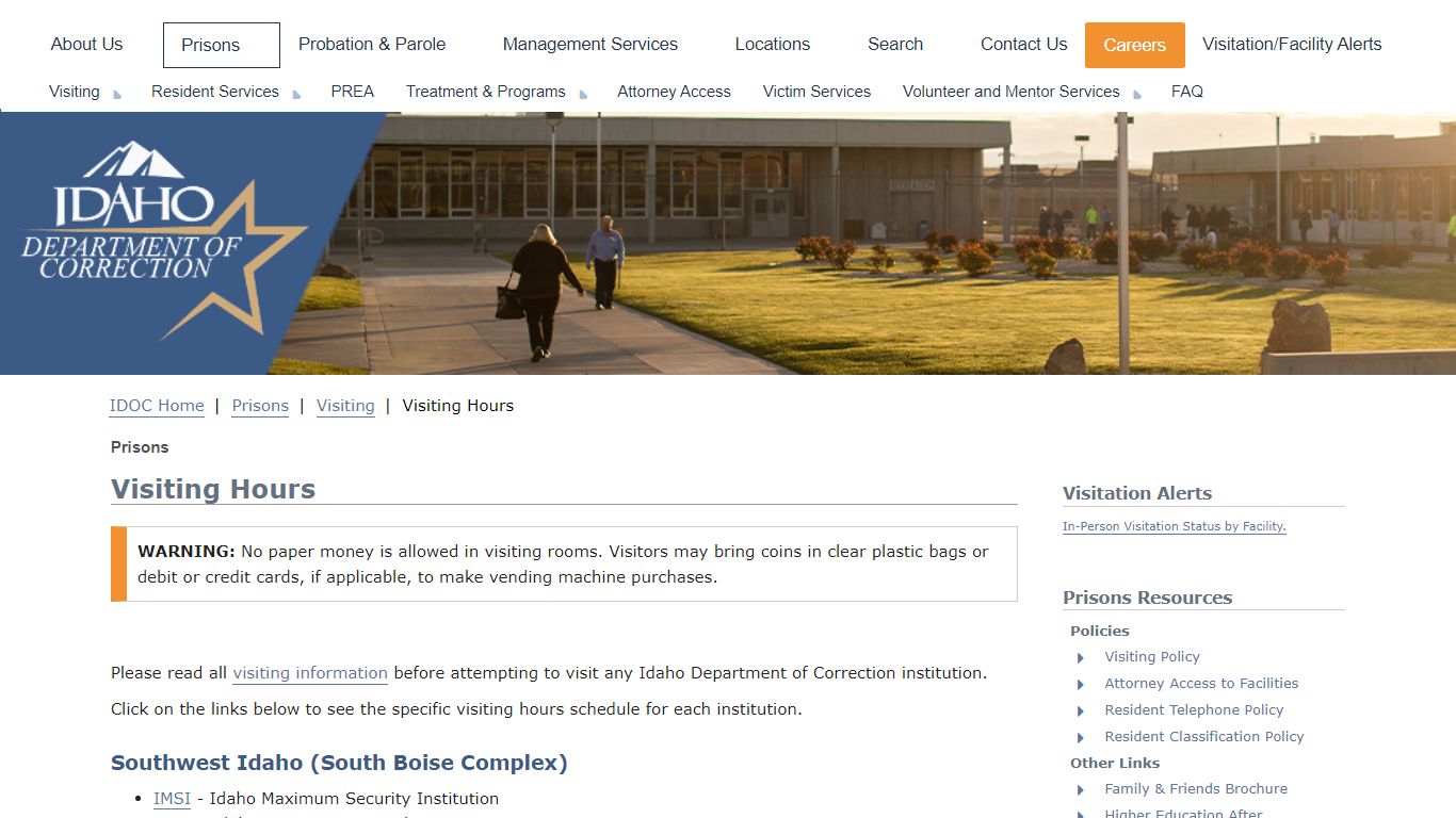 Visiting Hours | Idaho Department of Correction